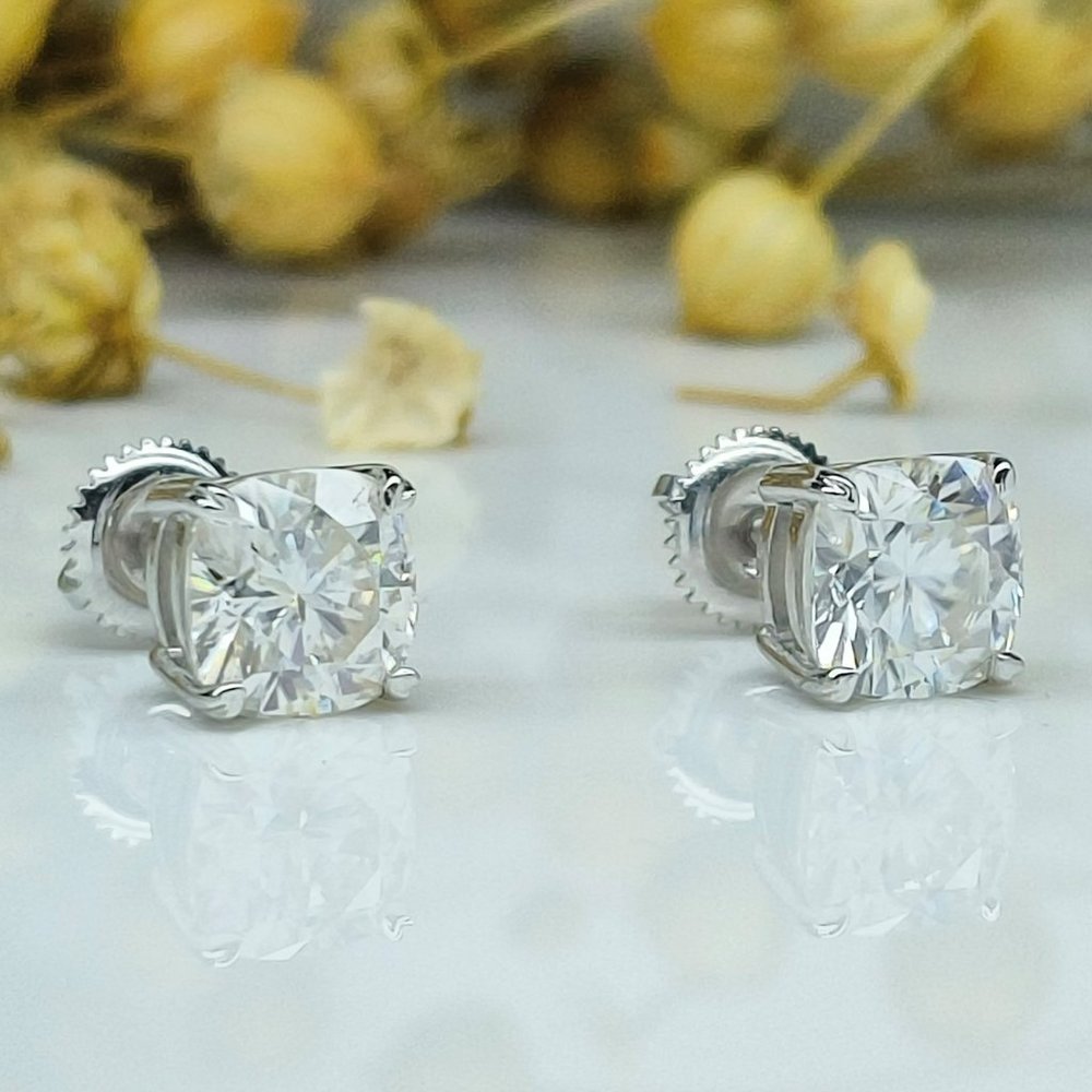 3.60 Ct Cushion Cut VVS1 Clear White Moissanite Skewback Stud Earring